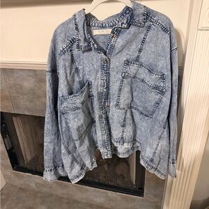 We The Free Light Blue Acid-Wash Denim Shirt